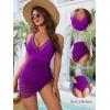 imageBlooming Jelly Women One Piece Swim Dress Tummy Control Swimsuits Slimming Mesh Sheer Sarong Wraps Bathing SuitPurple