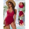 imageBlooming Jelly Women One Piece Swim Dress Tummy Control Swimsuits Slimming Mesh Sheer Sarong Wraps Bathing SuitRed