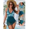imageBlooming Jelly Women One Piece Swim Dress Tummy Control Swimsuits Slimming Mesh Sheer Sarong Wraps Bathing SuitTropicalBlue Green