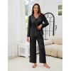imageBlooming Jelly Women Silk Pajamas Set 2 Piece Satin PJ Sets Long Sleeve with Tie Lounge SleepwearBlack