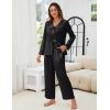 imageBlooming Jelly Women Silk Pajamas Set 2 Piece Satin PJ Sets Long Sleeve with Tie Lounge SleepwearBlack
