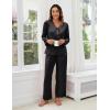 imageBlooming Jelly Women Silk Pajamas Set 2 Piece Satin PJ Sets Long Sleeve with Tie Lounge SleepwearBlack