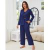 imageBlooming Jelly Women Silk Pajamas Set 2 Piece Satin PJ Sets Long Sleeve with Tie Lounge SleepwearDeep Blue