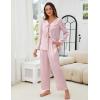 imageBlooming Jelly Women Silk Pajamas Set 2 Piece Satin PJ Sets Long Sleeve with Tie Lounge SleepwearPink