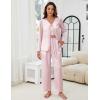 imageBlooming Jelly Women Silk Pajamas Set 2 Piece Satin PJ Sets Long Sleeve with Tie Lounge SleepwearPink