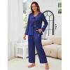 imageBlooming Jelly Women Silk Pajamas Set 2 Piece Satin PJ Sets Long Sleeve with Tie Lounge SleepwearXLarge Deep Blue