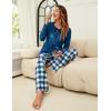 imageBlooming Jelly Womens 2 Piece Pajama Sets Bow Knot Lounge Sets Outfits Soft Pj Sets Pockets Plaid Pants and Peplum topDark Blue