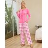 imageBlooming Jelly Womens 2 Piece Pajama Sets Bow Knot Lounge Sets Outfits Soft Pj Sets Pockets Plaid Pants and Peplum topPink
