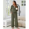 imageBlooming Jelly Womens 2 Piece Pajama Sets Fall Ribbed Color Block Lounge Set Fleece Long Sleeve Pj Sleepwear PocketsArmy Green