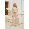 imageBlooming Jelly Womens 2 Piece Pajama Sets Fall Ribbed Color Block Lounge Set Fleece Long Sleeve Pj Sleepwear PocketsBeige