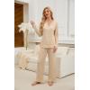imageBlooming Jelly Womens 2 Piece Pajama Sets Fall Ribbed Color Block Lounge Set Fleece Long Sleeve Pj Sleepwear PocketsBeige