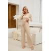 imageBlooming Jelly Womens 2 Piece Pajama Sets Fall Ribbed Color Block Lounge Set Fleece Long Sleeve Pj Sleepwear PocketsBeige