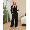imageBlooming Jelly Womens 2 Piece Pajama Sets Fall Ribbed Color Block Lounge Set Fleece Long Sleeve Pj Sleepwear PocketsBlack