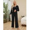 imageBlooming Jelly Womens 2 Piece Pajama Sets Fall Ribbed Color Block Lounge Set Fleece Long Sleeve Pj Sleepwear PocketsBlack