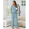 imageBlooming Jelly Womens 2 Piece Pajama Sets Fall Ribbed Color Block Lounge Set Fleece Long Sleeve Pj Sleepwear PocketsLight Blue