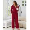imageBlooming Jelly Womens 2 Piece Pajama Sets Fall Ribbed Color Block Lounge Set Fleece Long Sleeve Pj Sleepwear PocketsRed
