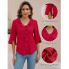 imageBlooming Jelly Womens 34 Length Sleeve Tops Dressy Casual Business Blouses Ruffle V Neck Summer Work ShirtsRed