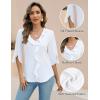 imageBlooming Jelly Womens 34 Length Sleeve Tops Dressy Casual Business Blouses Ruffle V Neck Summer Work ShirtsWhite