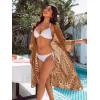 imageBlooming Jelly Womens Bathing Suit Cover Up 34 Sleeve Mesh Swimsuit Coverup Long Floral Beach Lace Kimono Summer CardiganBrown