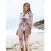 imageBlooming Jelly Womens Bathing Suit Cover Up 34 Sleeve Mesh Swimsuit Coverup Long Floral Beach Lace Kimono Summer CardiganPink