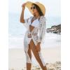 imageBlooming Jelly Womens Bathing Suit Cover Up 34 Sleeve Mesh Swimsuit Coverup Long Floral Beach Lace Kimono Summer CardiganWhite