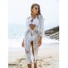 imageBlooming Jelly Womens Bathing Suit Cover Up 34 Sleeve Mesh Swimsuit Coverup Long Floral Beach Lace Kimono Summer CardiganWhite