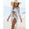 imageBlooming Jelly Womens Bathing Suit Cover Up 34 Sleeve Mesh Swimsuit Coverup Long Floral Beach Lace Kimono Summer CardiganWhite