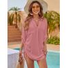 imageBlooming Jelly Womens Bathing Suit Cover Ups Bikini Swimsuit Coverup Drawstring Beach Dress ShirtBean Paste Red