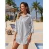 imageBlooming Jelly Womens Bathing Suit Cover Ups Bikini Swimsuit Coverup Drawstring Beach Dress ShirtBlack Stripes