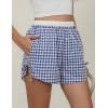 imageBlooming Jelly Womens Boxer Shorts Gingham Pajama Summer Casual High Waisted Shorts Plaid Lounge Sleep Y2k Beach BottomsBlue Plaid