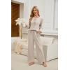 imageBlooming Jelly Womens Cute 2 Piece Pajama Sets Ribbed Bow Tie Lounge Set Fleece Long Puff Sleeve Pj Sleepwear PocketsApricot