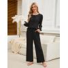 imageBlooming Jelly Womens Cute 2 Piece Pajama Sets Ribbed Bow Tie Lounge Set Fleece Long Puff Sleeve Pj Sleepwear PocketsBlack