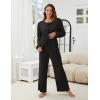 imageBlooming Jelly Womens Cute 2 Piece Pajama Sets Ribbed Bow Tie Lounge Set Fleece Long Puff Sleeve Pj Sleepwear PocketsBlack
