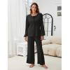 imageBlooming Jelly Womens Cute 2 Piece Pajama Sets Ribbed Bow Tie Lounge Set Fleece Long Puff Sleeve Pj Sleepwear PocketsBlack