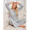 imageBlooming Jelly Womens Cute 2 Piece Pajama Sets Ribbed Bow Tie Lounge Set Fleece Long Puff Sleeve Pj Sleepwear PocketsGrey