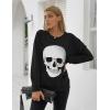 imageBlooming Jelly Womens Halloween Sweatshirts Skull Graphic T Shirts Long Sleeve Pullover Tops Gothic Fall Clothes 2024Black