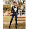 imageBlooming Jelly Womens Halloween Sweatshirts Skull Graphic T Shirts Long Sleeve Pullover Tops Gothic Fall Clothes 2024Dark Black