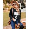 imageBlooming Jelly Womens Halloween Sweatshirts Skull Graphic T Shirts Long Sleeve Pullover Tops Gothic Fall Clothes 2024Dark Black