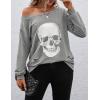 imageBlooming Jelly Womens Halloween Sweatshirts Skull Graphic T Shirts Long Sleeve Pullover Tops Gothic Fall Clothes 2024Greyone Shoulder