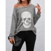 imageBlooming Jelly Womens Halloween Sweatshirts Skull Graphic T Shirts Long Sleeve Pullover Tops Gothic Fall Clothes 2024Greyone Shoulder