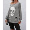 imageBlooming Jelly Womens Halloween Sweatshirts Skull Graphic T Shirts Long Sleeve Pullover Tops Gothic Fall Clothes 2024Greyone Shoulder