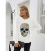 imageBlooming Jelly Womens Halloween Sweatshirts Skull Graphic T Shirts Long Sleeve Pullover Tops Gothic Fall Clothes 2024White