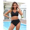 imageBlooming Jelly Womens High Waisted Bikini Sets Drawstring Tummy Control Swimsuits Crisscross Tie Back Bathing SuitBlack 043