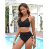 imageBlooming Jelly Womens High Waisted Bikini Sets Drawstring Tummy Control Swimsuits Crisscross Tie Back Bathing SuitBlack 043