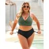 imageBlooming Jelly Womens High Waisted Bikini Sets Drawstring Tummy Control Swimsuits Crisscross Tie Back Bathing SuitBlack Green