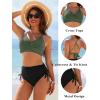 imageBlooming Jelly Womens High Waisted Bikini Sets Drawstring Tummy Control Swimsuits Crisscross Tie Back Bathing SuitBlack Green