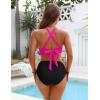 imageBlooming Jelly Womens High Waisted Bikini Sets Drawstring Tummy Control Swimsuits Crisscross Tie Back Bathing SuitBlack Pink