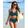 imageBlooming Jelly Womens High Waisted Bikini Sets Drawstring Tummy Control Swimsuits Crisscross Tie Back Bathing SuitBlue Green