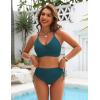 imageBlooming Jelly Womens High Waisted Bikini Sets Drawstring Tummy Control Swimsuits Crisscross Tie Back Bathing SuitBlue Green