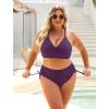 imageBlooming Jelly Womens High Waisted Bikini Sets Drawstring Tummy Control Swimsuits Crisscross Tie Back Bathing SuitDark Purple
